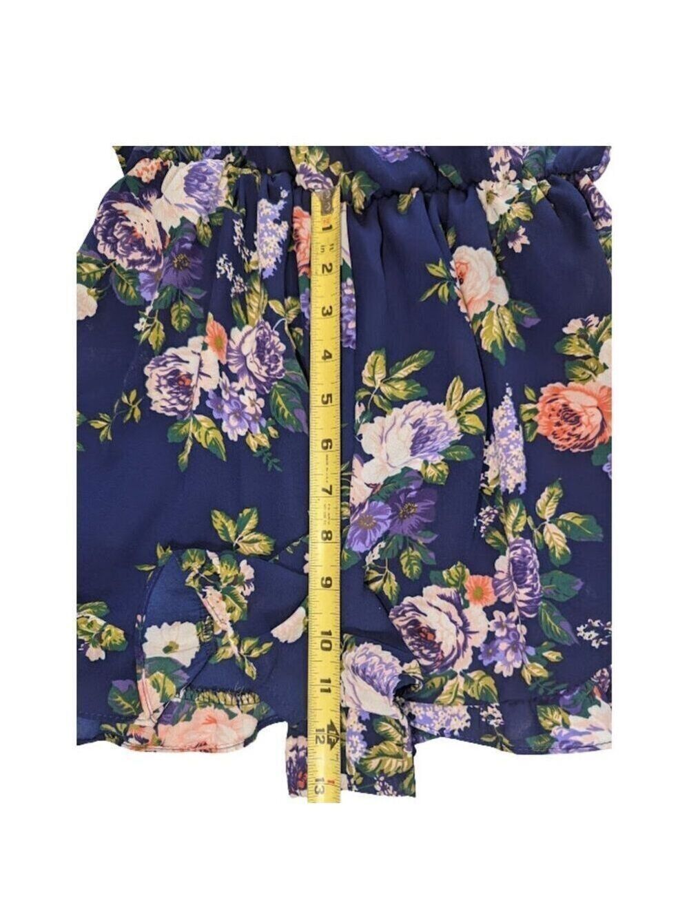 Honey Punch Navy Floral Wrap Romper – Long Sleeve, Ruffle Hem, Boho Romantic - Picture 4 of 8